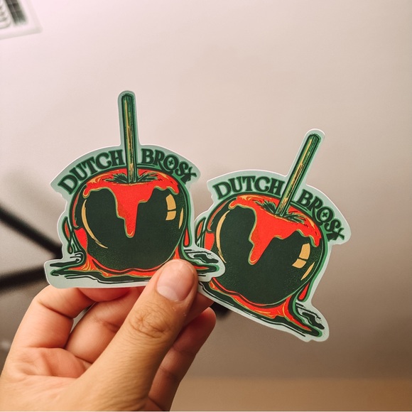 ( 2 ) TWO CARAMEL APPLE DUTCH BRO’S STICKER - Picture 1 of 1